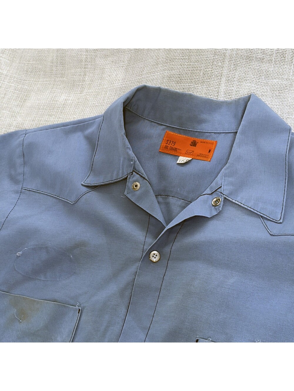 70s VIP Western Shirt Distressed Stained Workwear USA Made